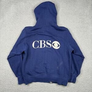 Vintage CBS News Sweatshirt Men’s XS Navy Blue Zip Up Sweatshirt 90s Flaws*